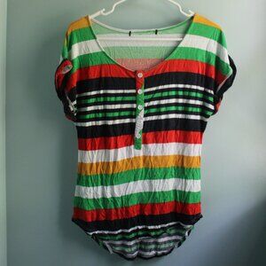 Rainbow stripe shirt. Scoop neck. Size ~M-L